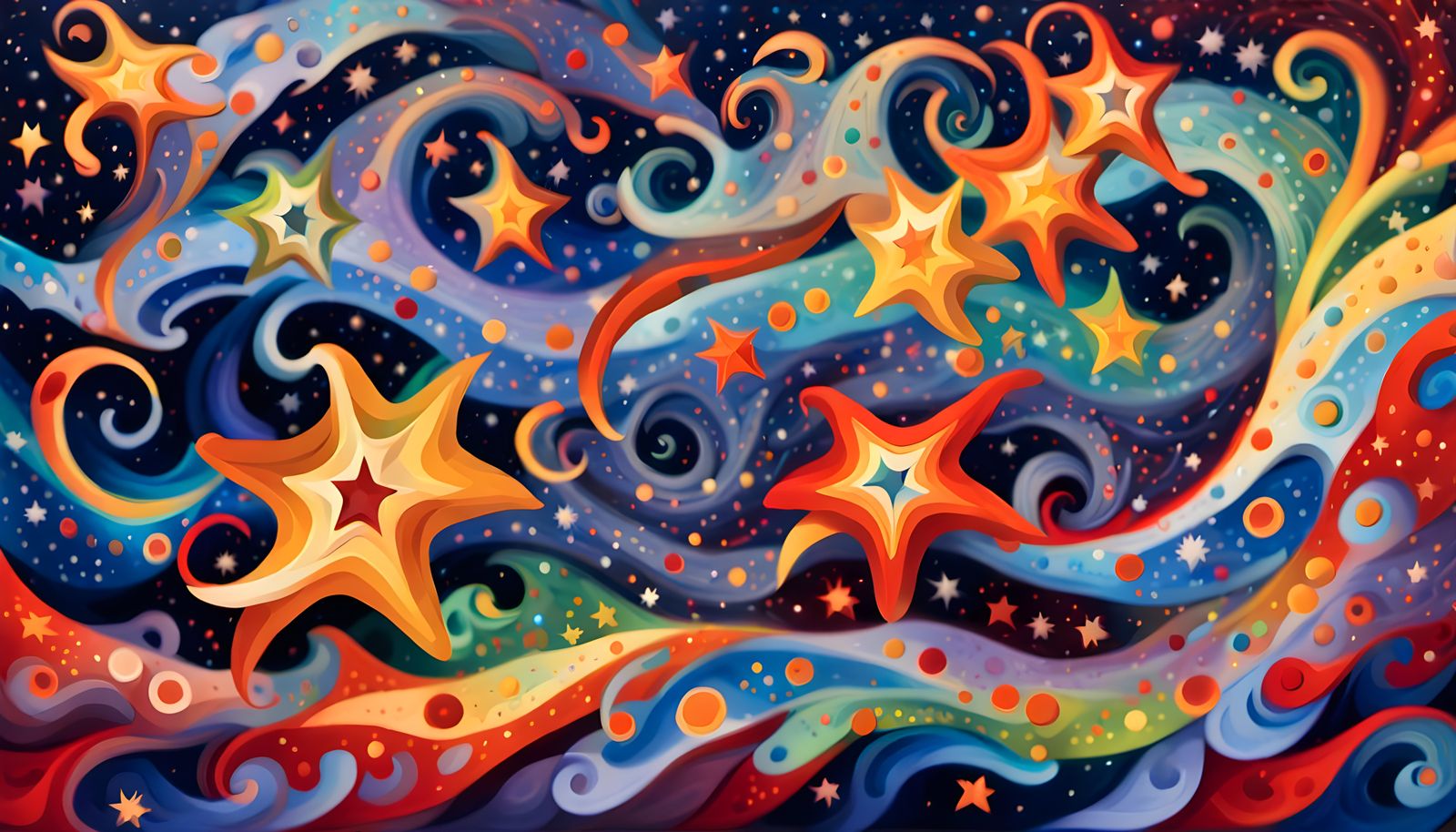 Iridescent Stars Form Cosmic Being in Aboriginal-Style Paint...
