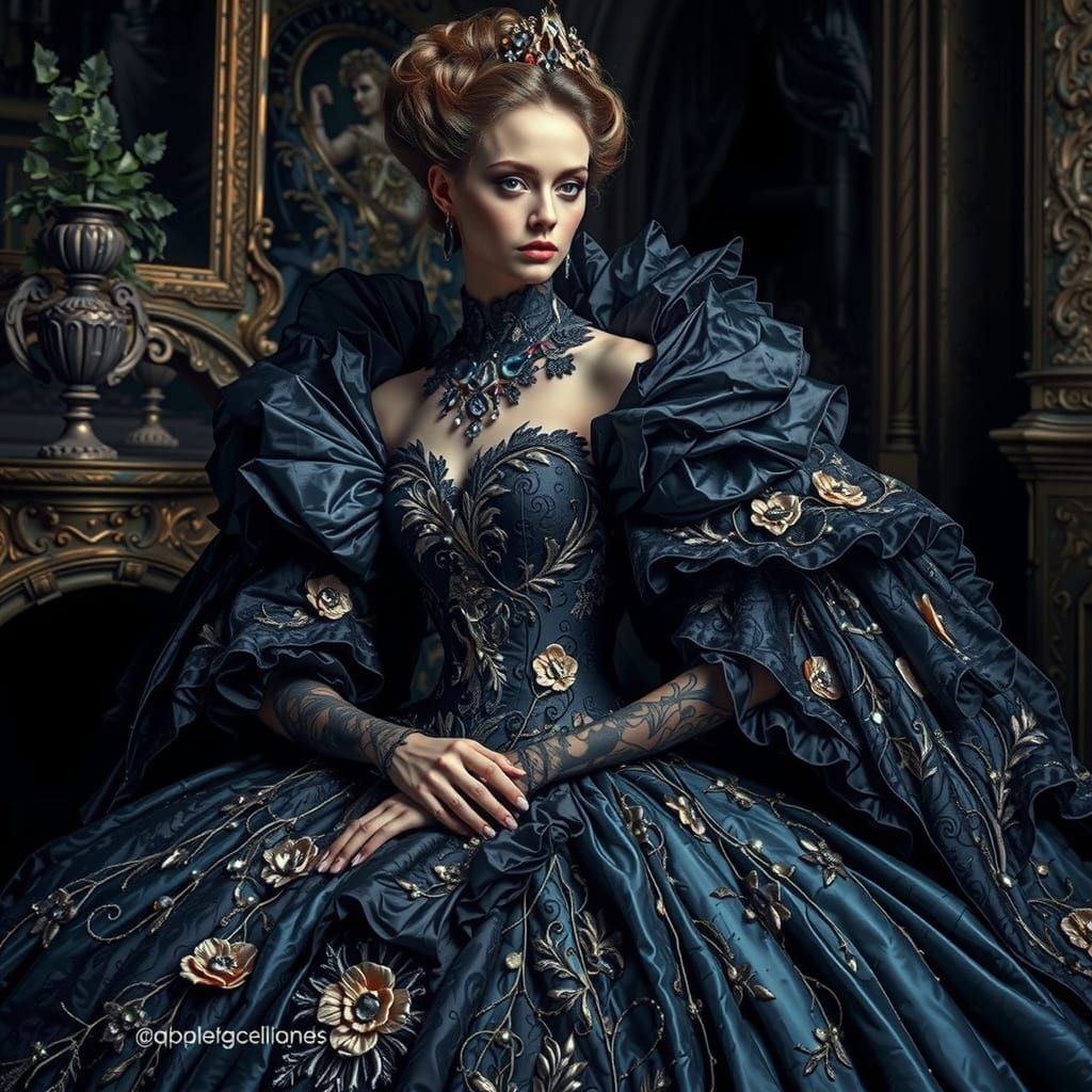 Ethereal Haute Couture Goddess in Victorian Gothic Style