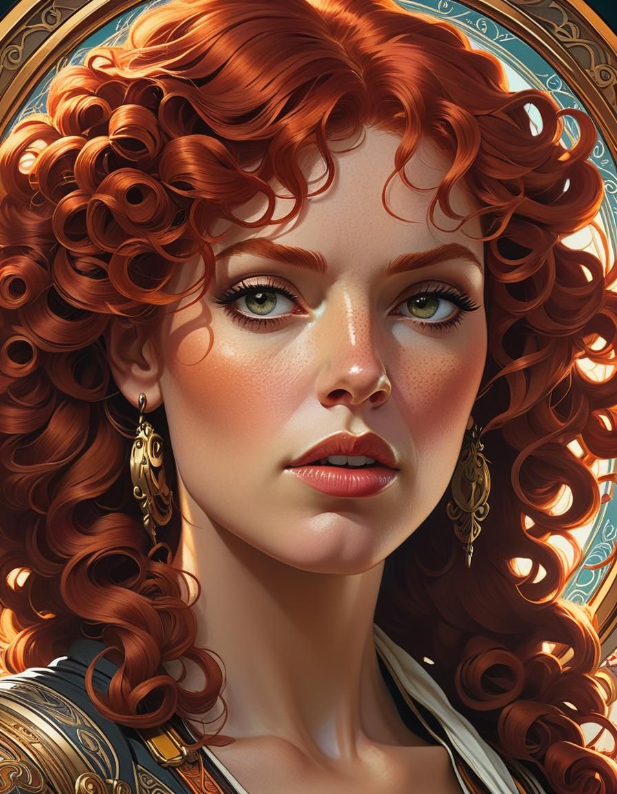 Redhead Rebel: Detailed Portrait in Art Nouveau Style