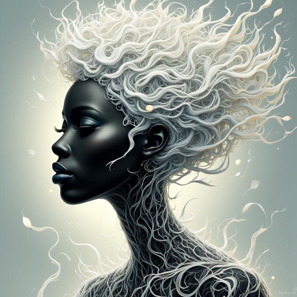 Fractal Hair: A Cyberpunk Portrait of a Woman