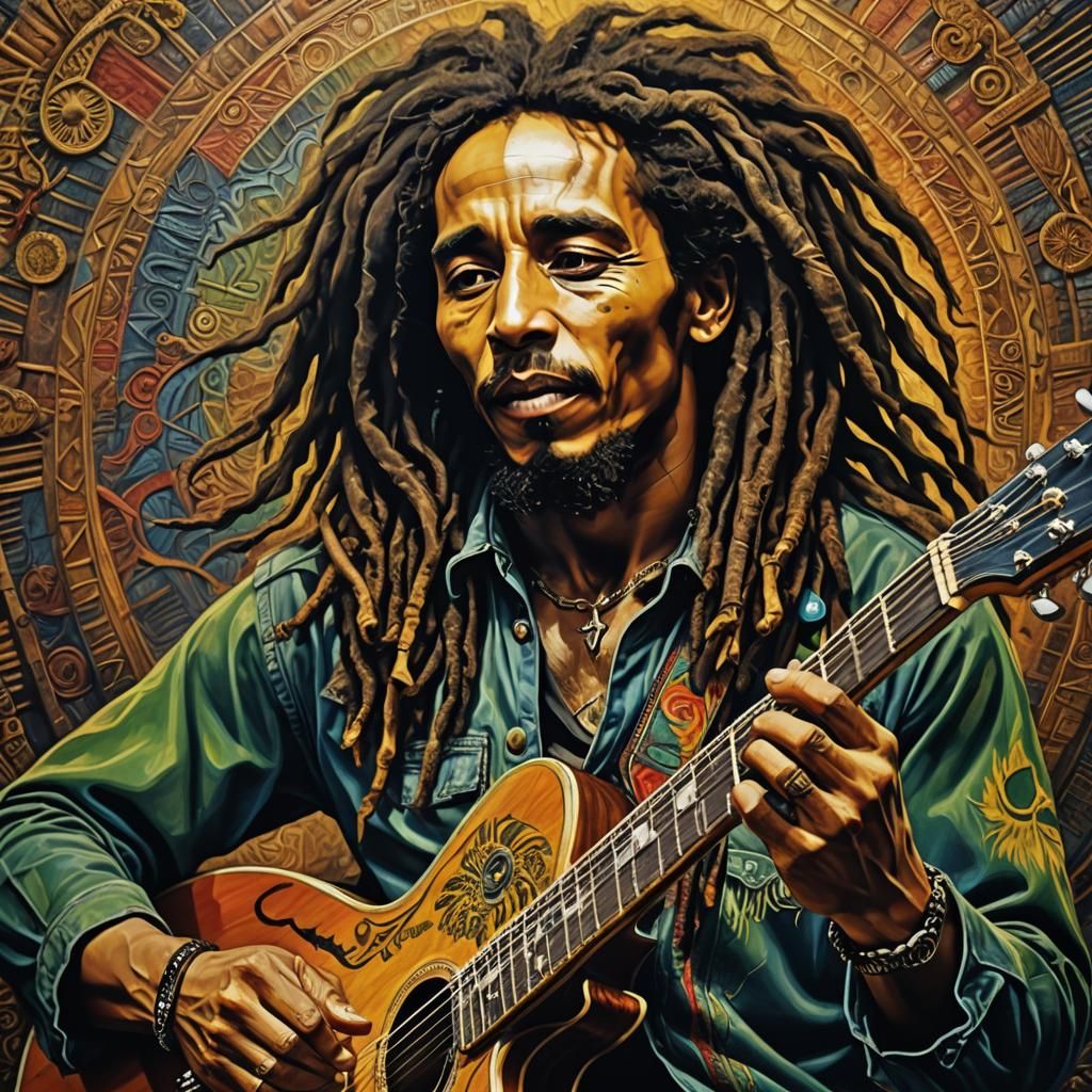 Bob Marley Close-Up: Oil Painting in Giger Style