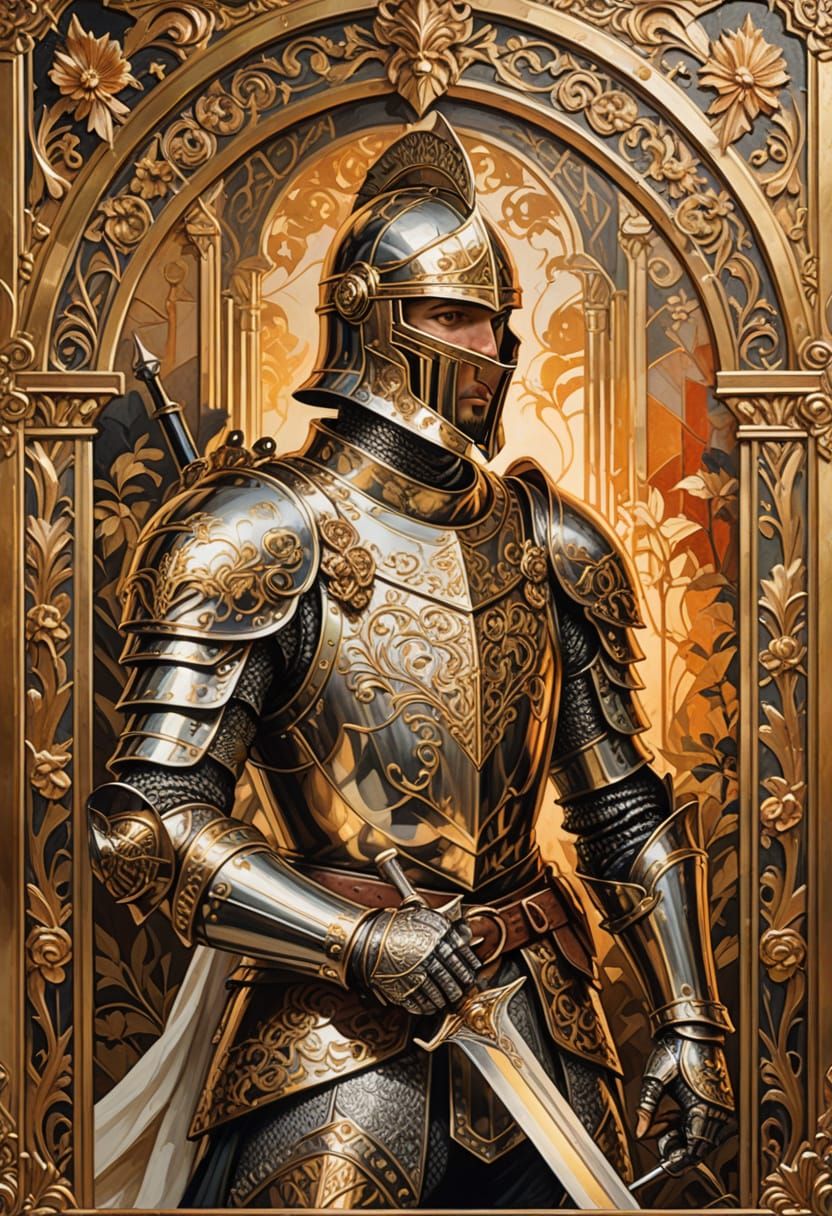 Elegant Art Deco Portrait of a Noble Knight