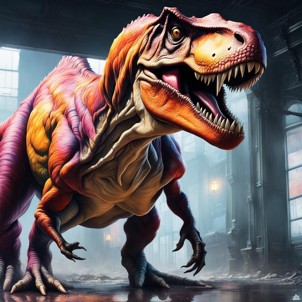 Detailed T-Rex Portrait in Graffiti Art Style