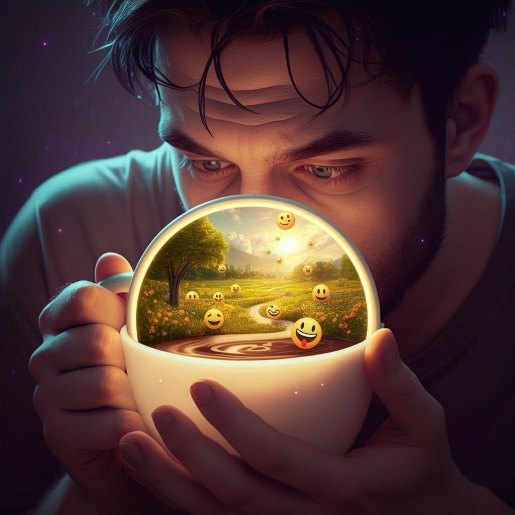 Mystical Coffee Portal to a Joyful Emoji World