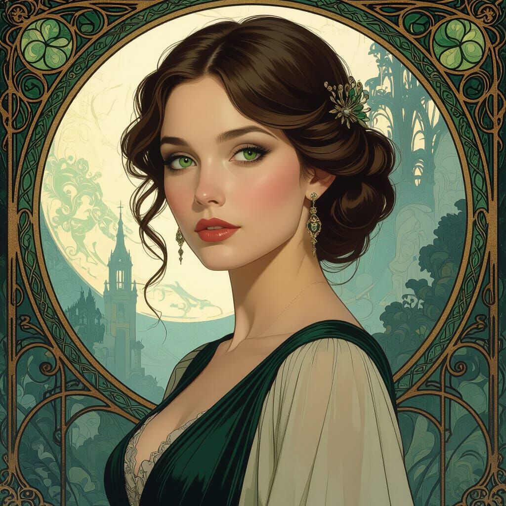 Woman with Emerald Eye in Art Nouveau Style