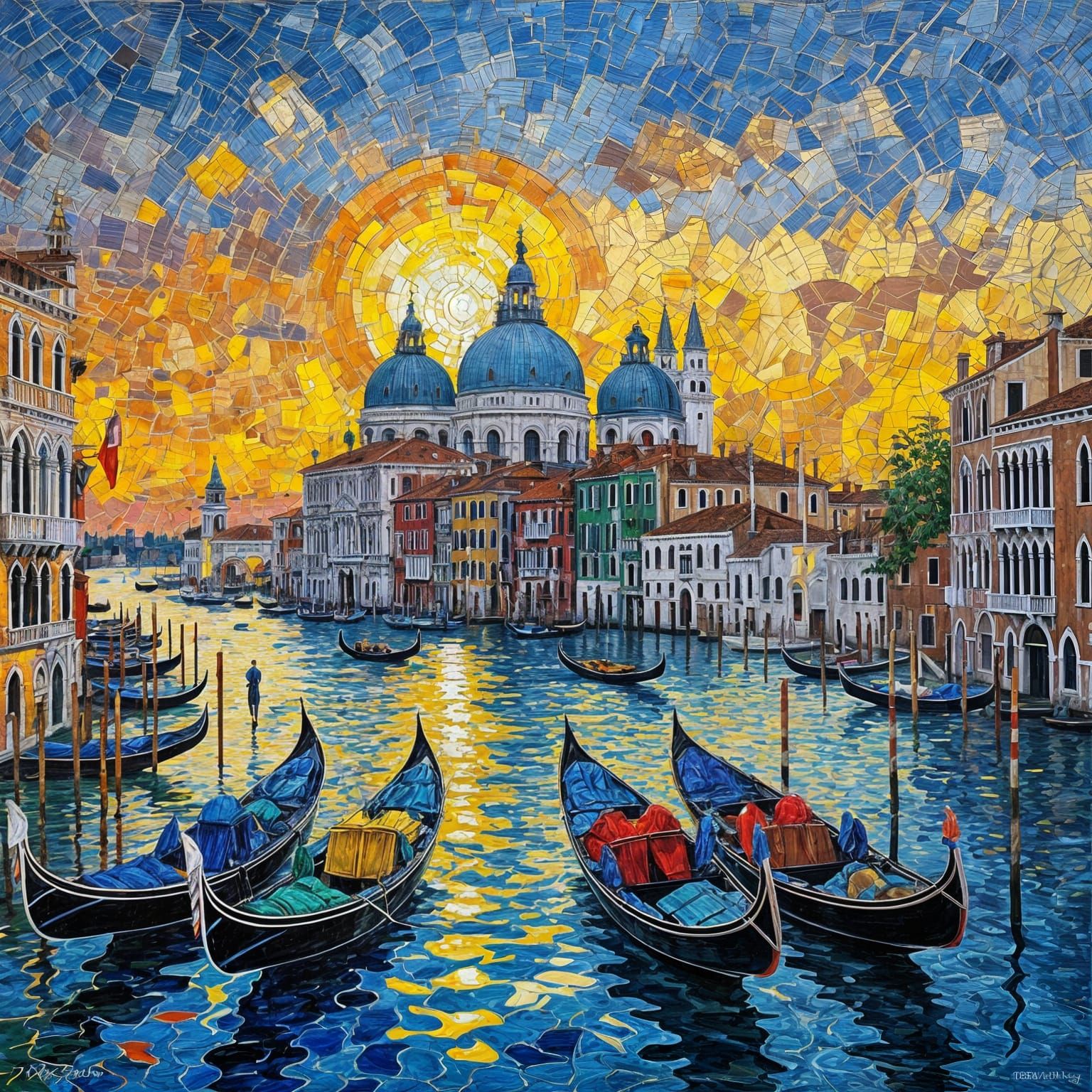 Venice Cathedral at Sunset: Kintsugi Mosaic Painting