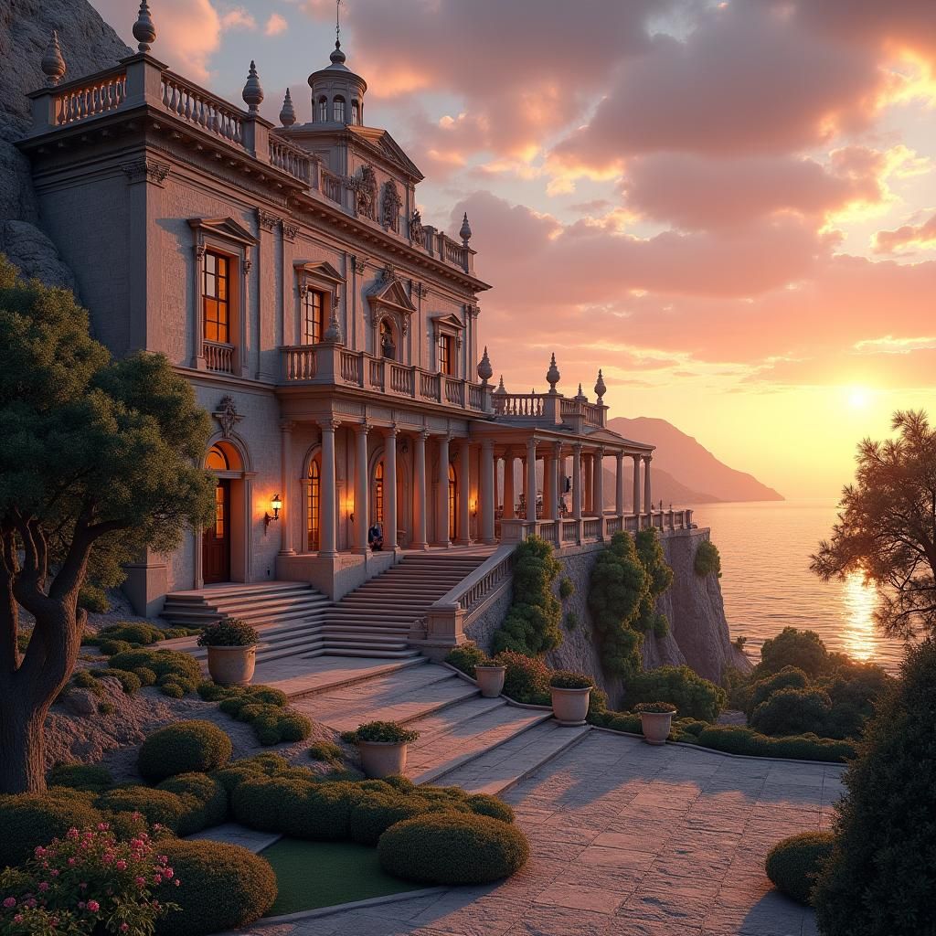Napoleon's Villa dei Mulini at Sunset: Digital Matte Paintin...