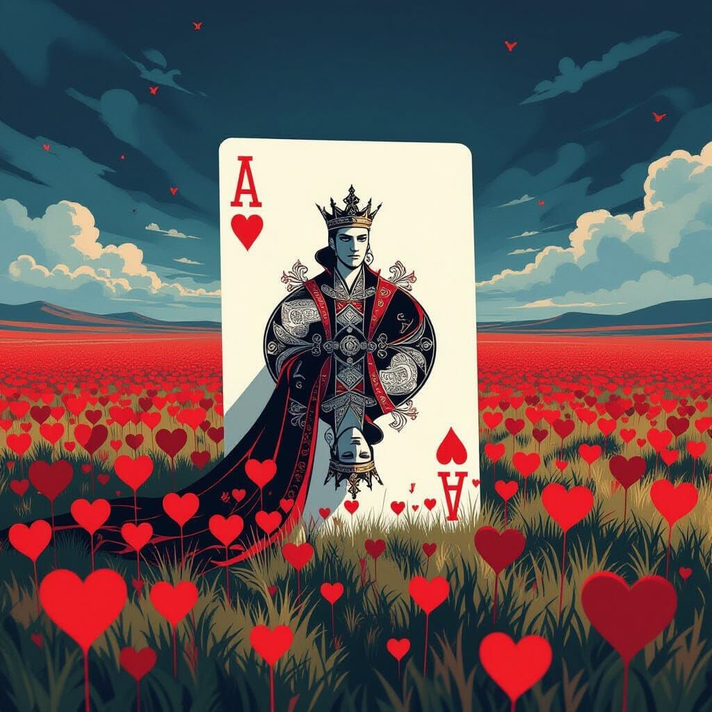 King of Spades in Surreal Heart Field Collage