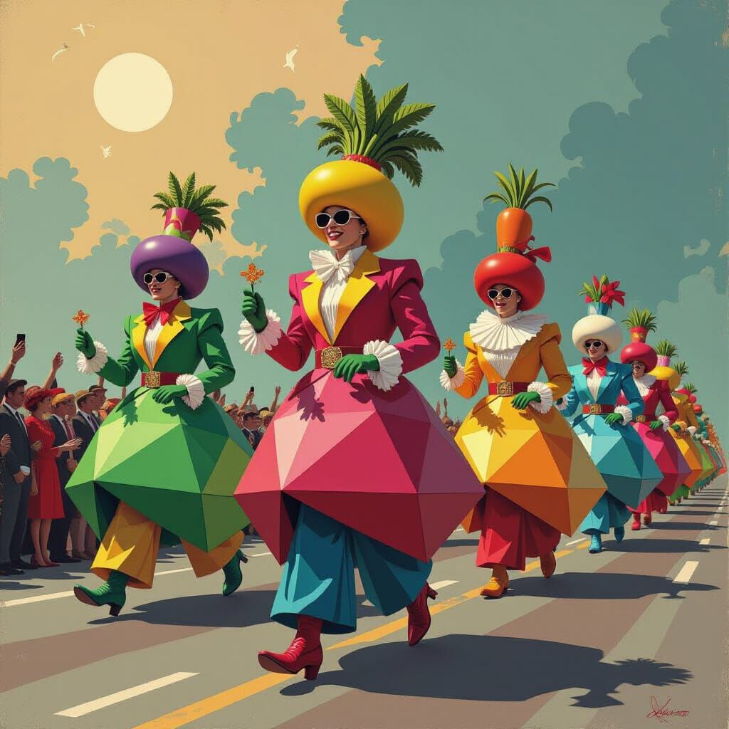 Vegetable People Parade in Cel-Shaded Colors