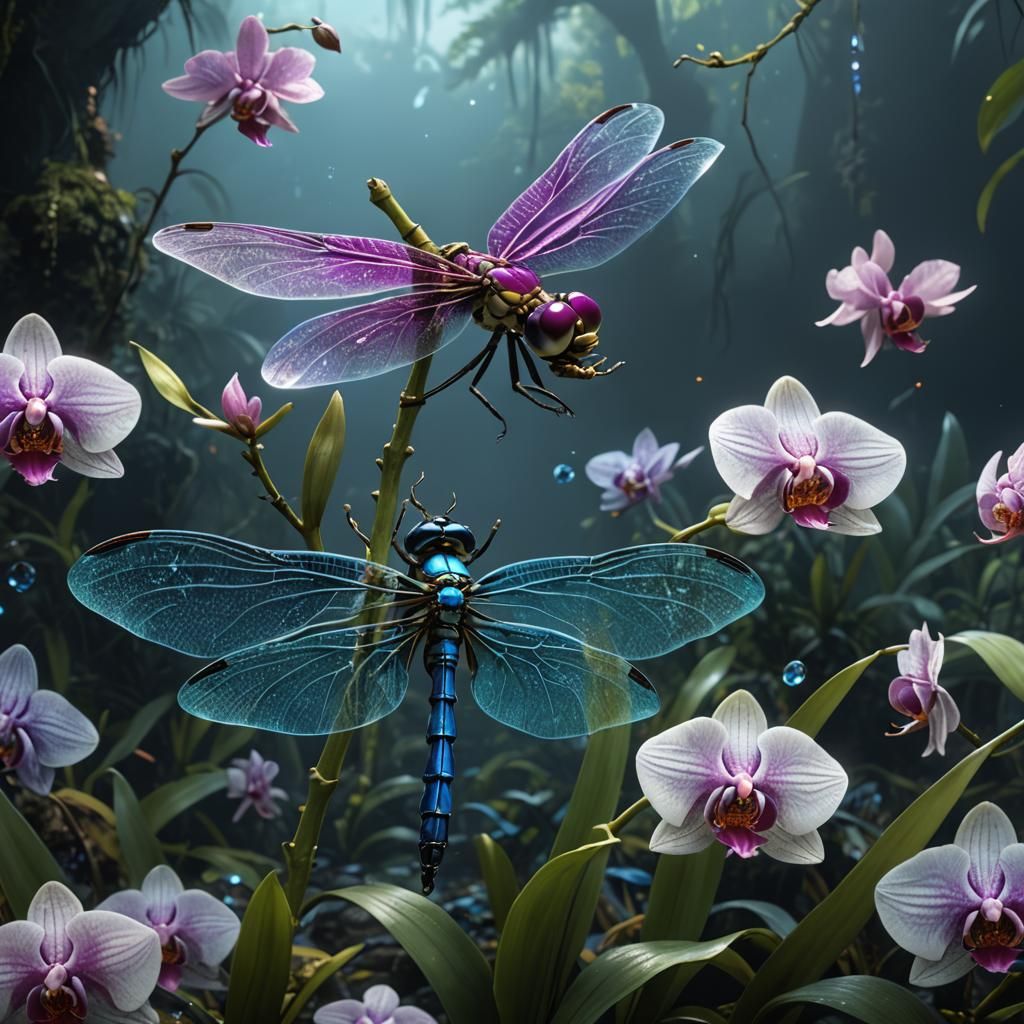 Orchid Dragonfly: Detailed Matte Painting in Fantasy Style