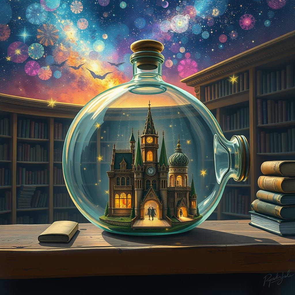 Miniature Metropolis in Vintage Glass Bottle