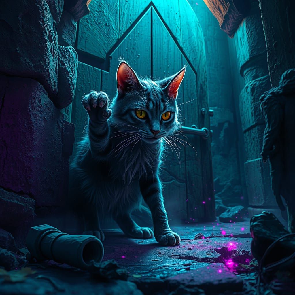 Ancient Evil Unleashed in Neon-Lit Gothic Horror Scene