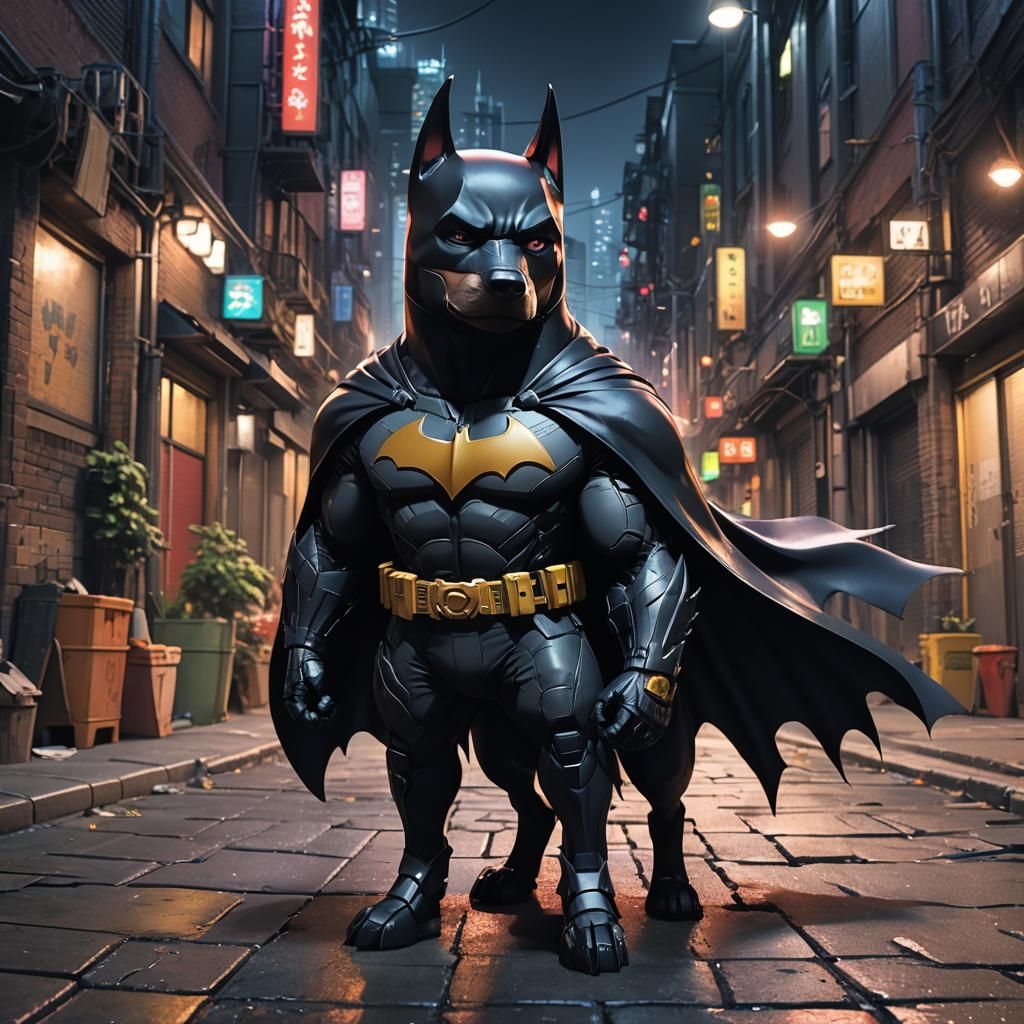 Batman and Super Dog in 3D Anime Style