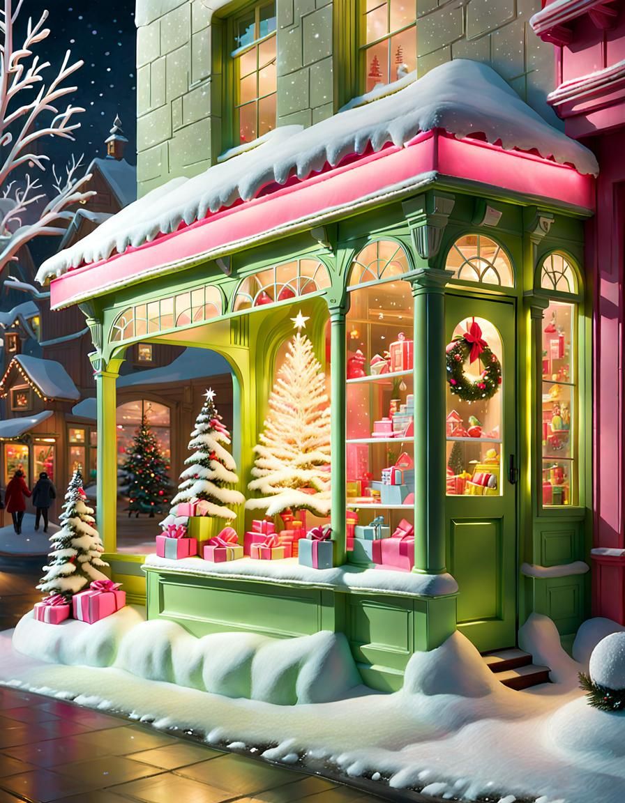 Enchanted Toy Shop Window in Winter Wonderland
