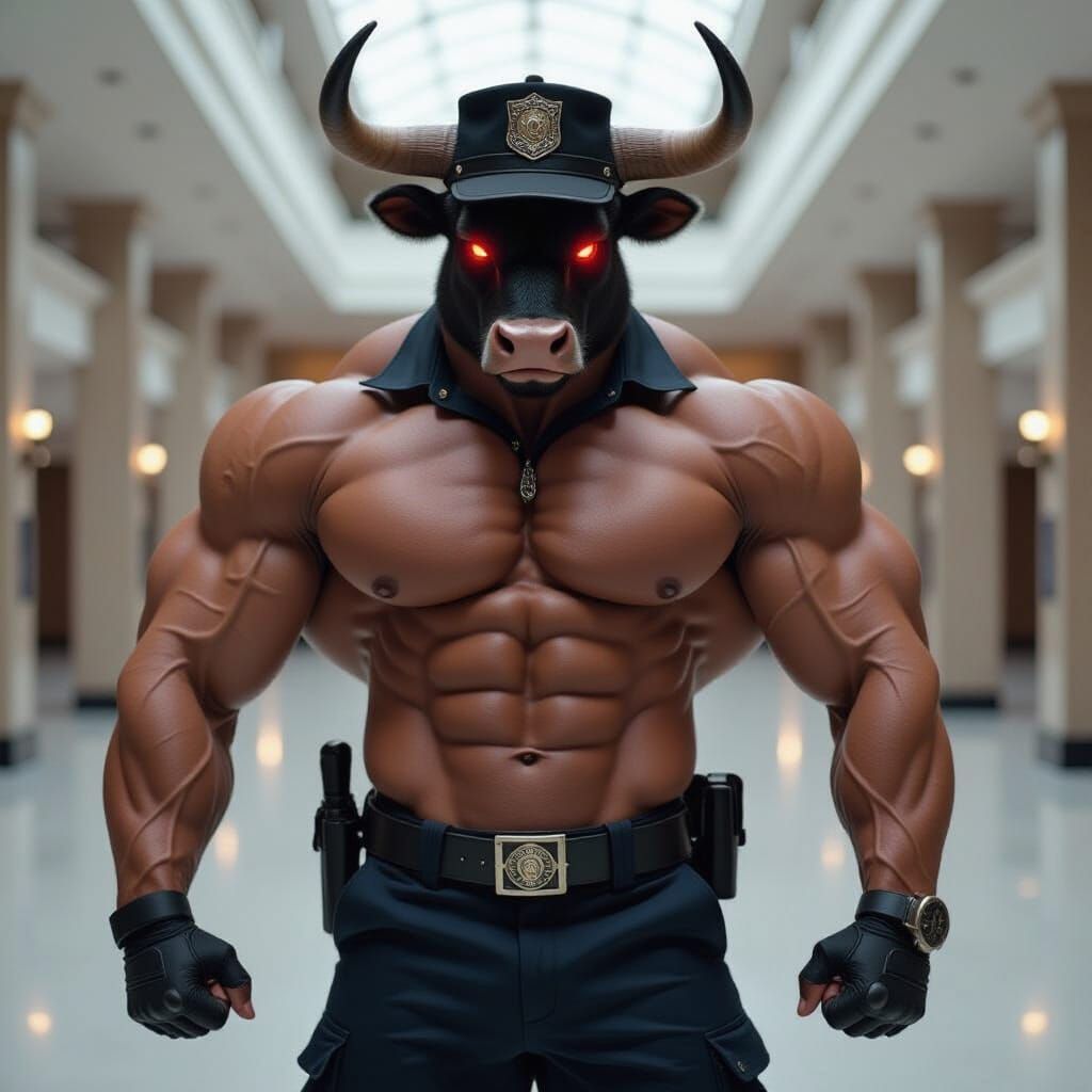 Muscular Anthropomorphic Bull Security Guard