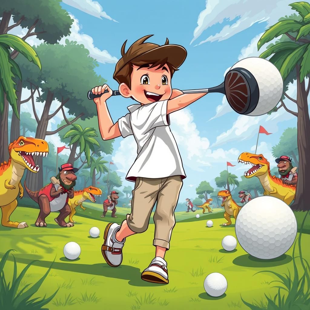Whimsical Cartoon Golfer's Dynamic Swing