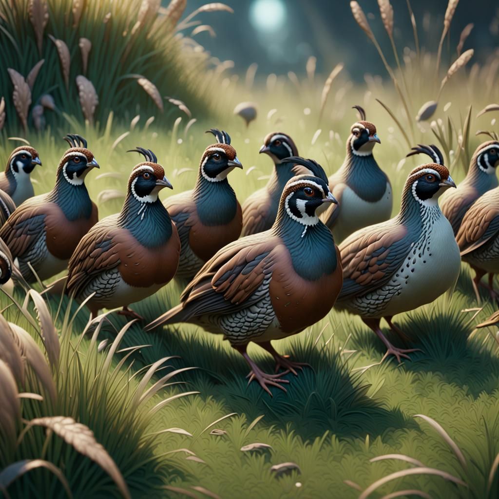Surreal Quail Roost in Vibrant Fantasy Landscape