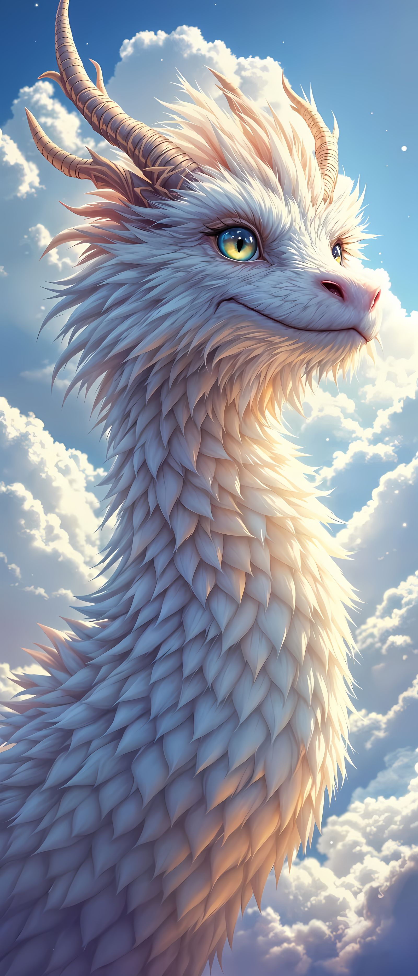 Anime Dragon with Long Neck in Fantasy Landscape