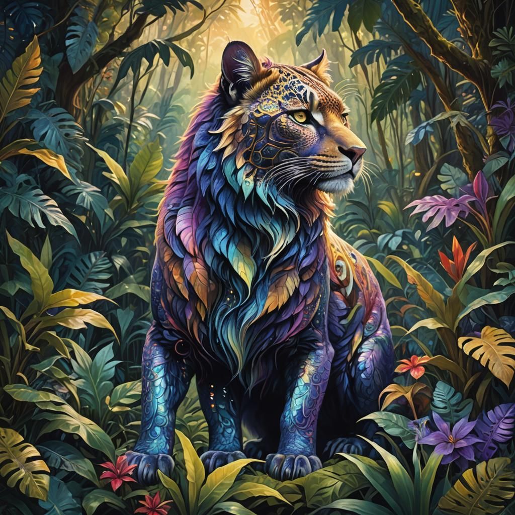 Iridescent Creature in Exotic Jungle Landscape