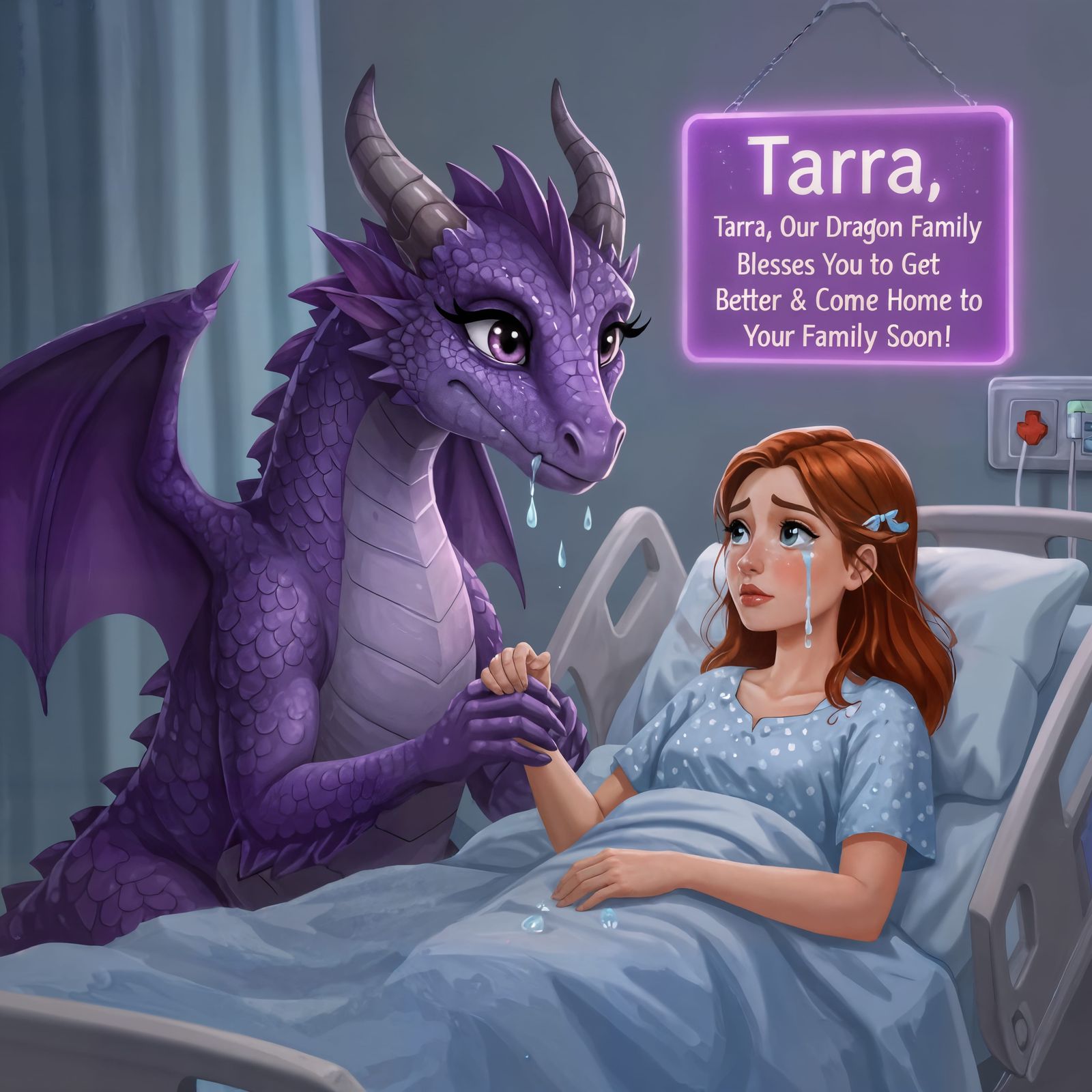 Dragon Comforts Human Friend in Hospital