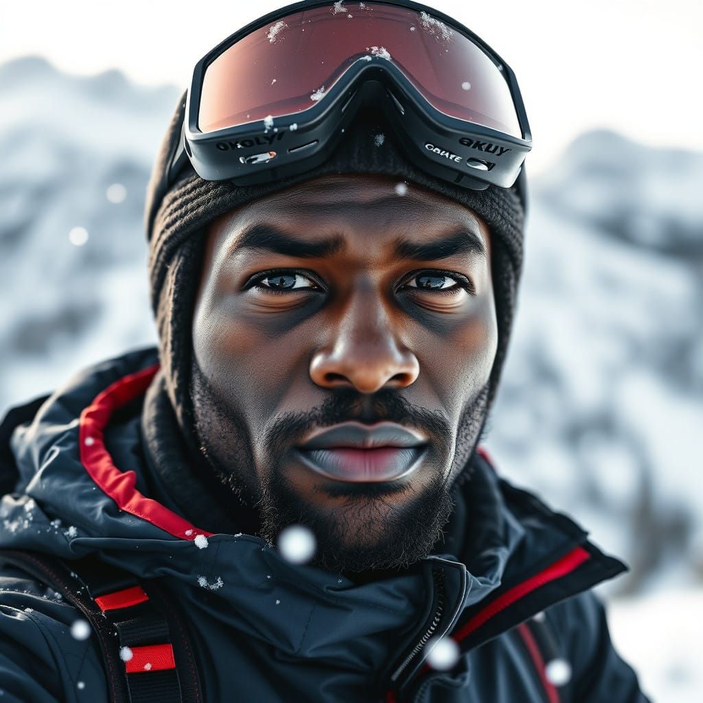 Rugged Winter Athlete in Moody Snowy Landscape