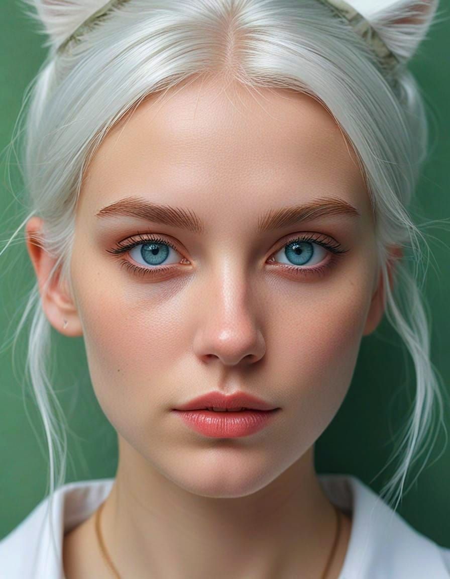 Hyperrealistic Portrait of a Cat-Faced Woman in Moody Lighti...