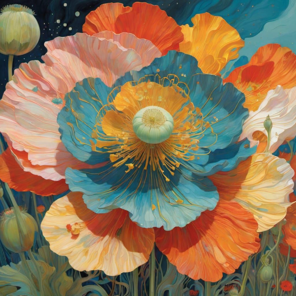 Vibrant Icelandic Poppy in Abstract Style