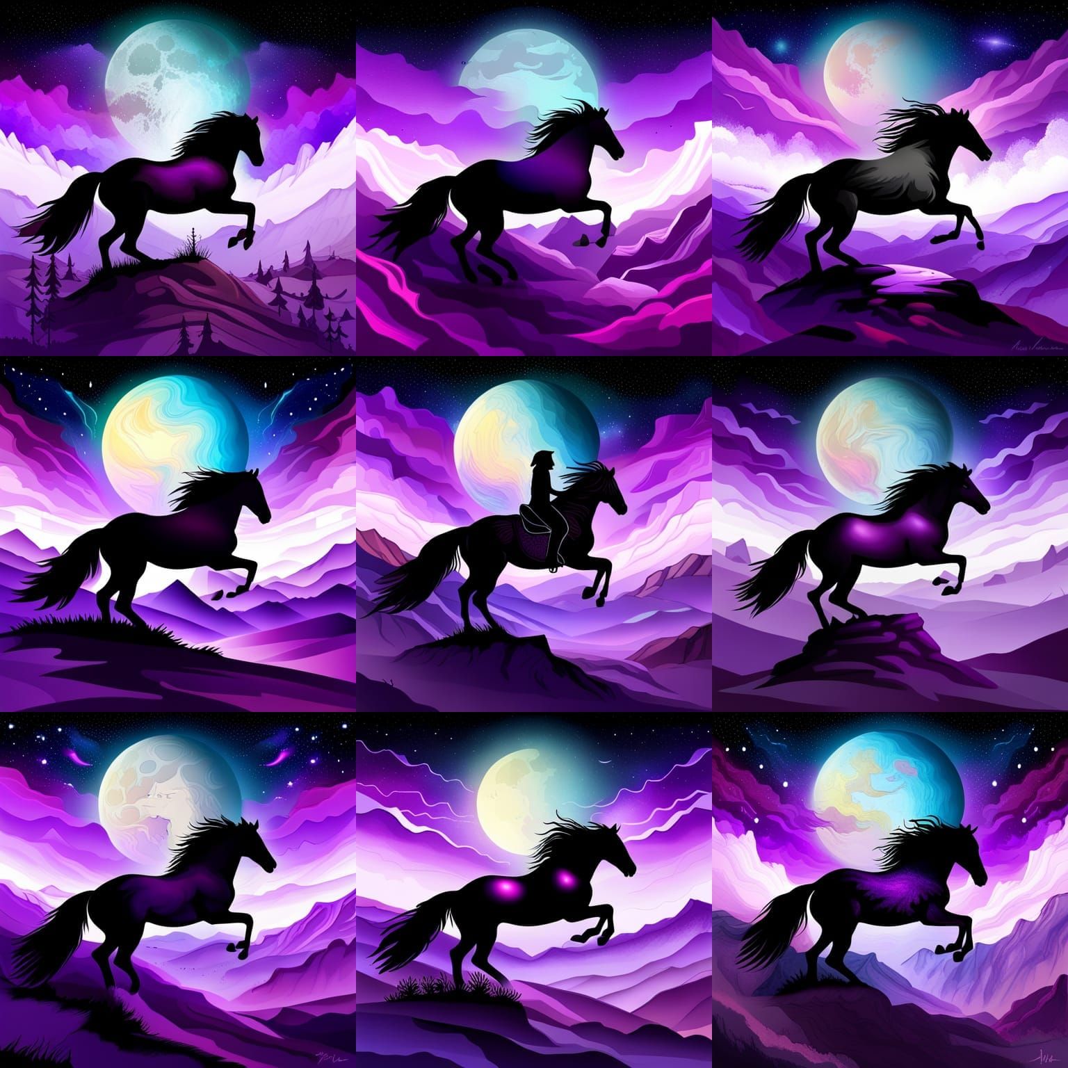 Music Album Cover: Mustang, Eagle, Universe in Ink Art