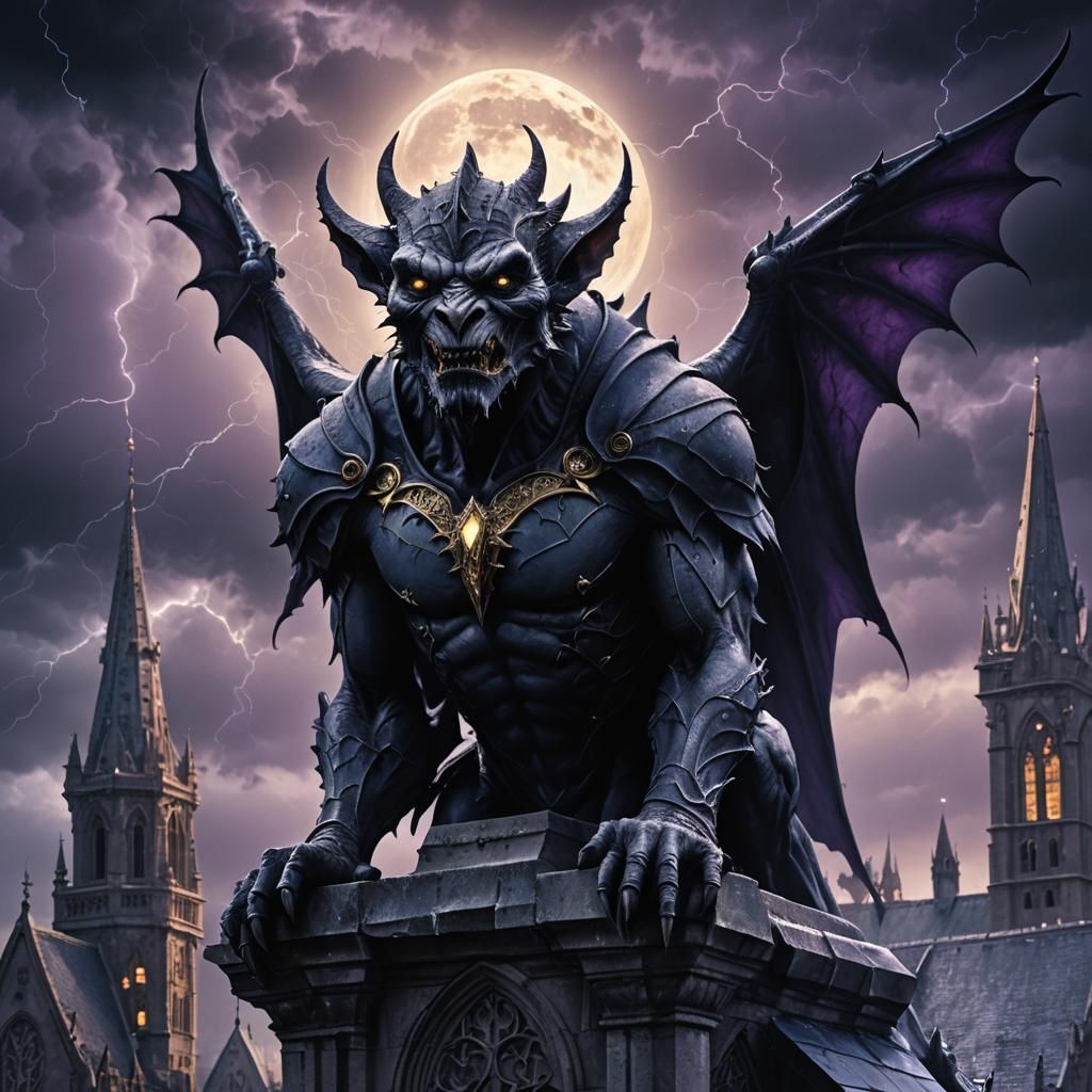 Gothic Gargoyle Vampire in Moonlit Storm