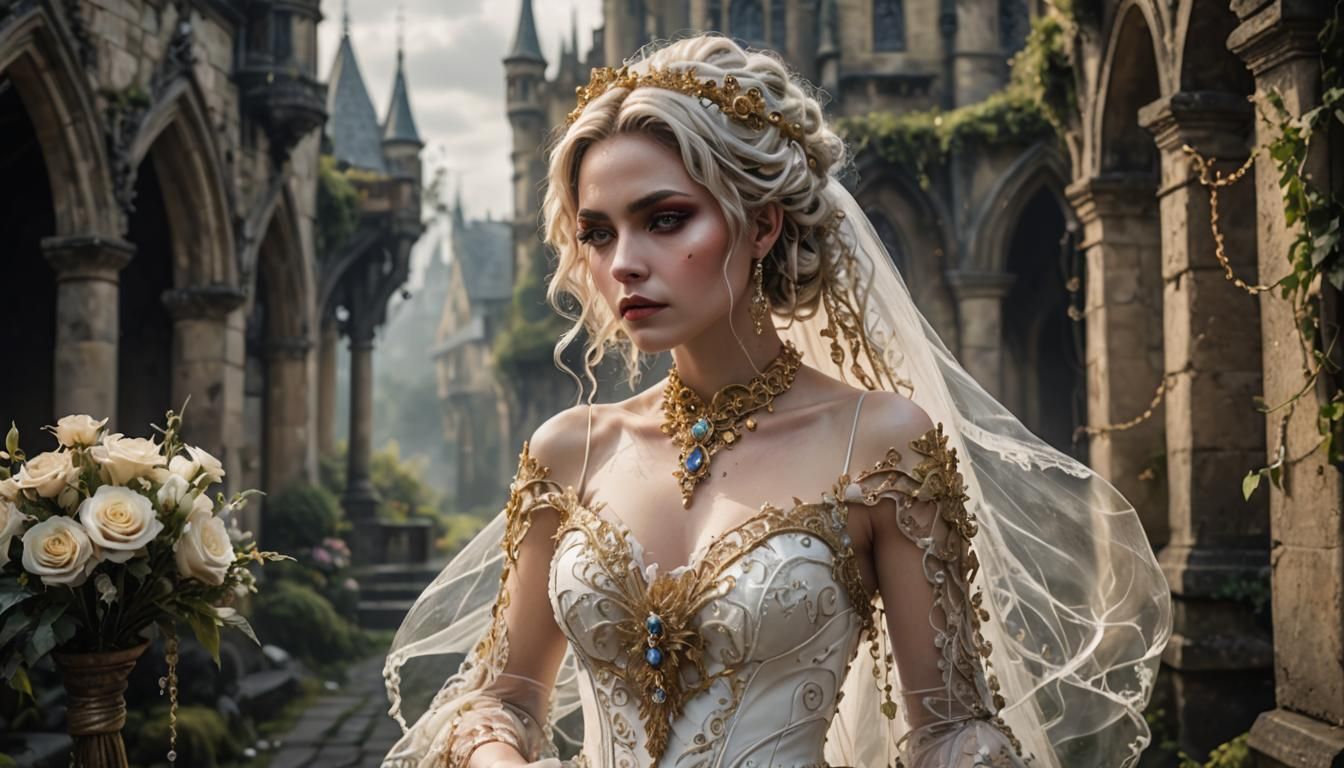 Ethereal Gothic Woman in Extravagant Gown