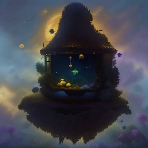 Fairy in Golden Moon Terrarium: Fantasy Concept Art