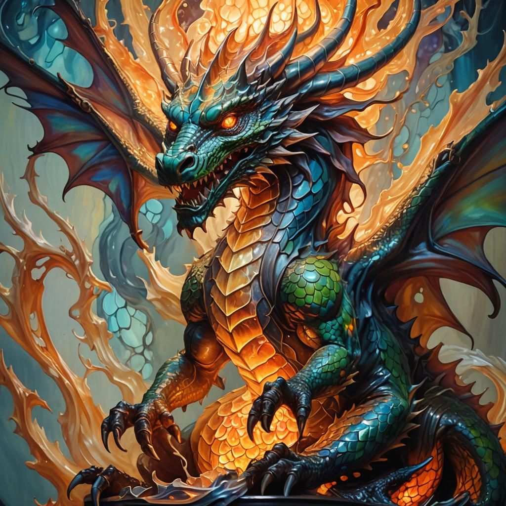 Surreal Glowing Dragon Lamp in Dreamscape Oil Painting