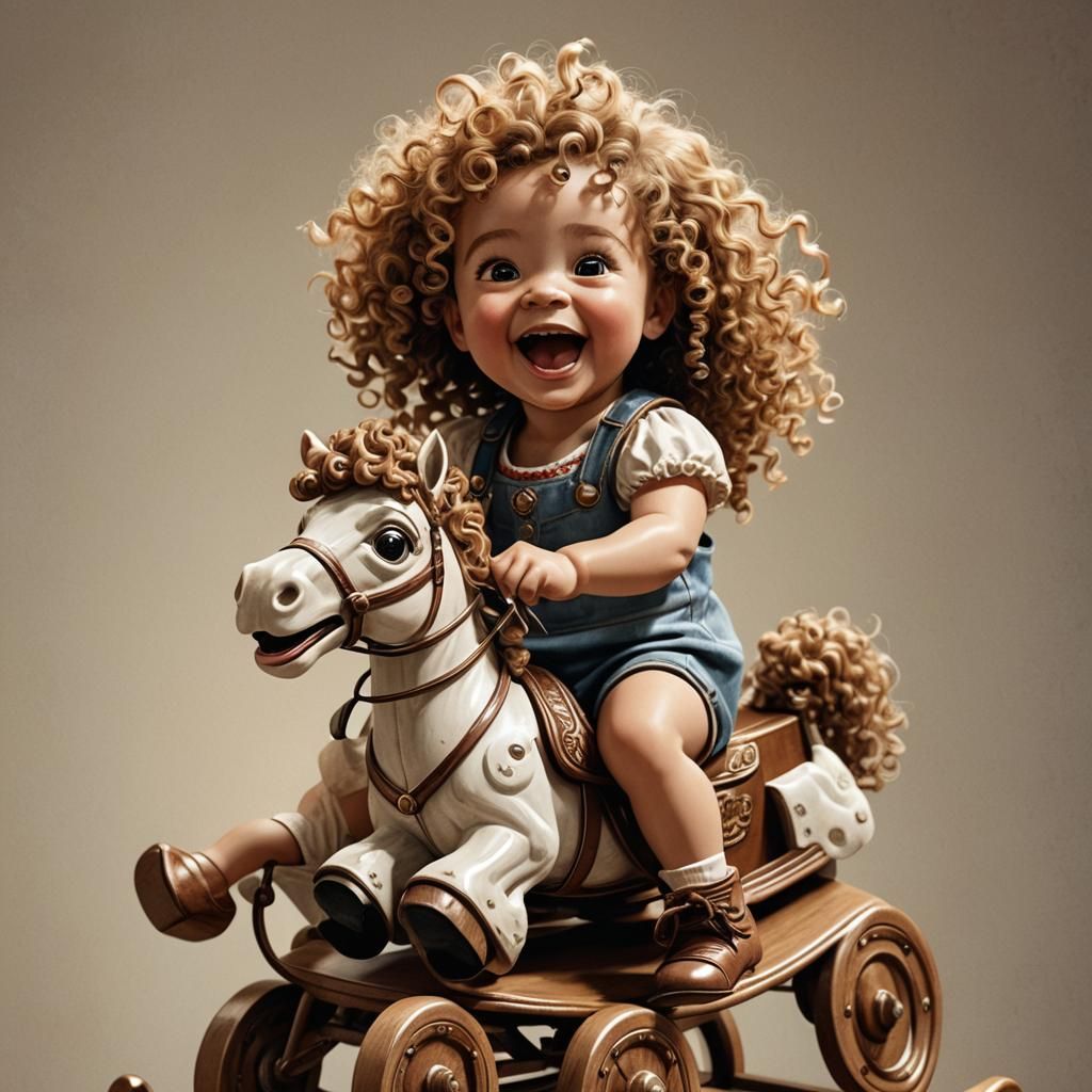 Laughing Toddler on Antique Rocking Horse