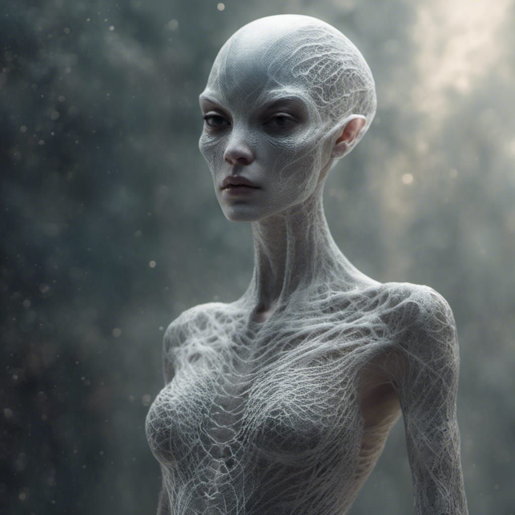 Alien with Silver Threads in Detailed Matte Painting