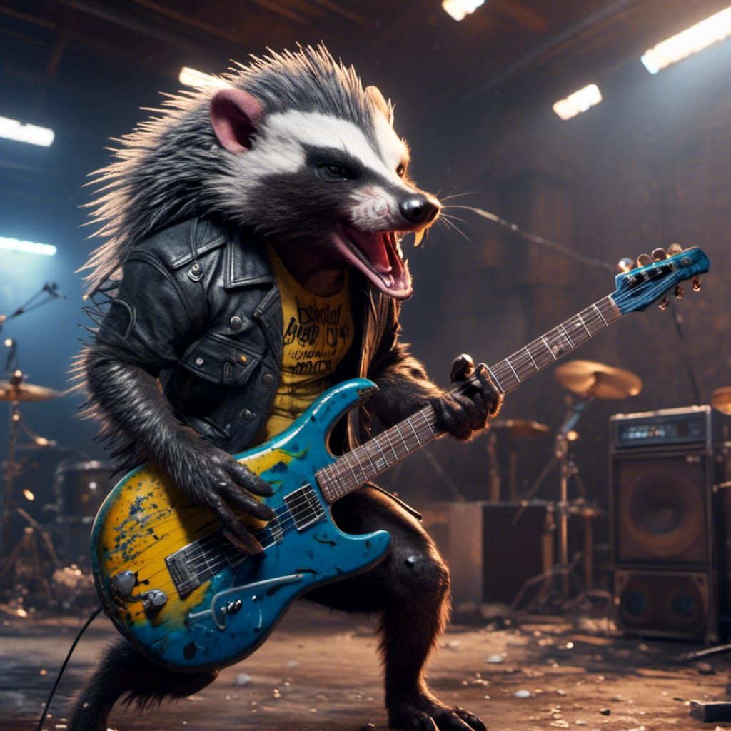 Punk Rock Honey Badger Guitarist: Detailed Digital Art