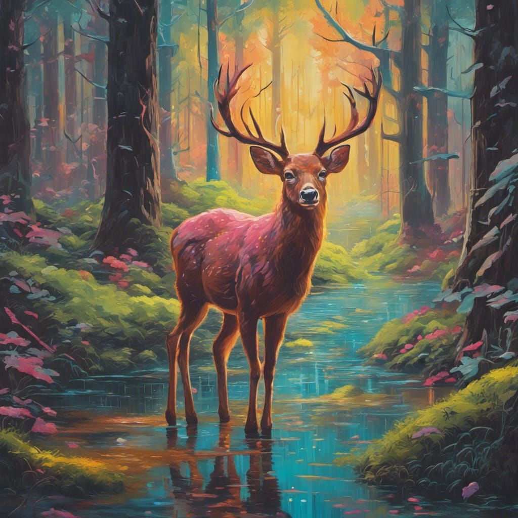 Deer in Magical Forest Graffiti Art