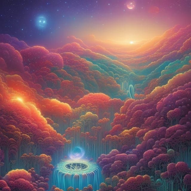 Radiant Rainbow Fantasy Landscape in Polychromatic Style