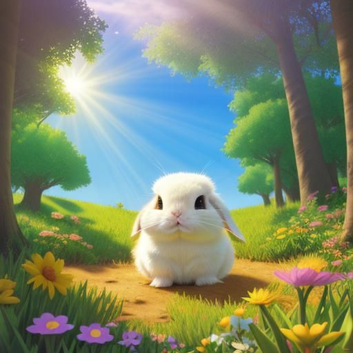 Cartoon Baby Bunnies in Springtime, 8-bit Style