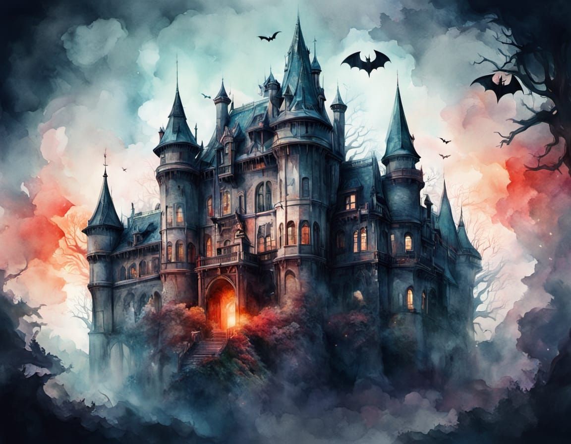 Vampire Double Exposure Portrait with Watercolor Effects