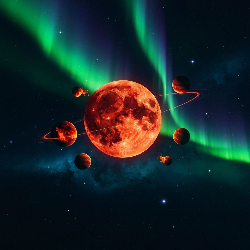 Fiery Celestial Bodies in Retro Sci-Fi Style