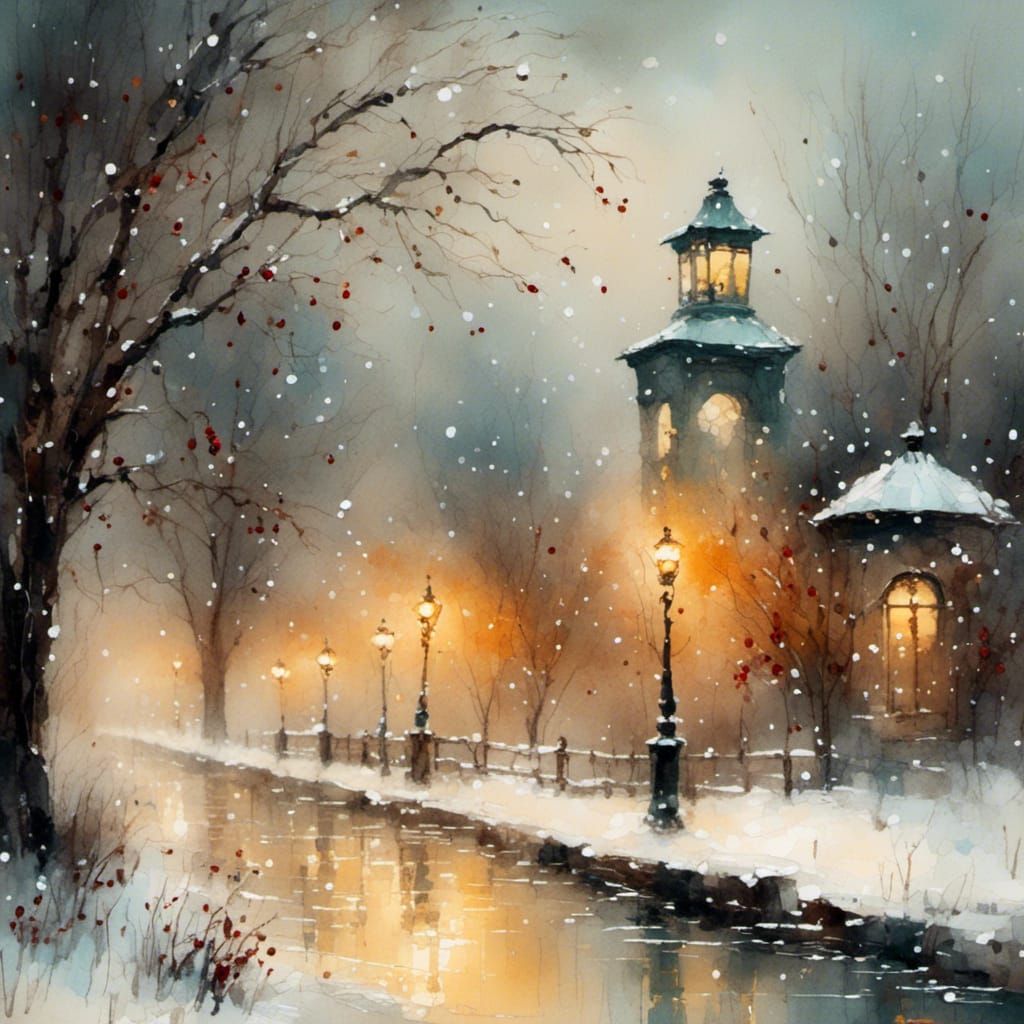 Lanterns in the Winter Mist