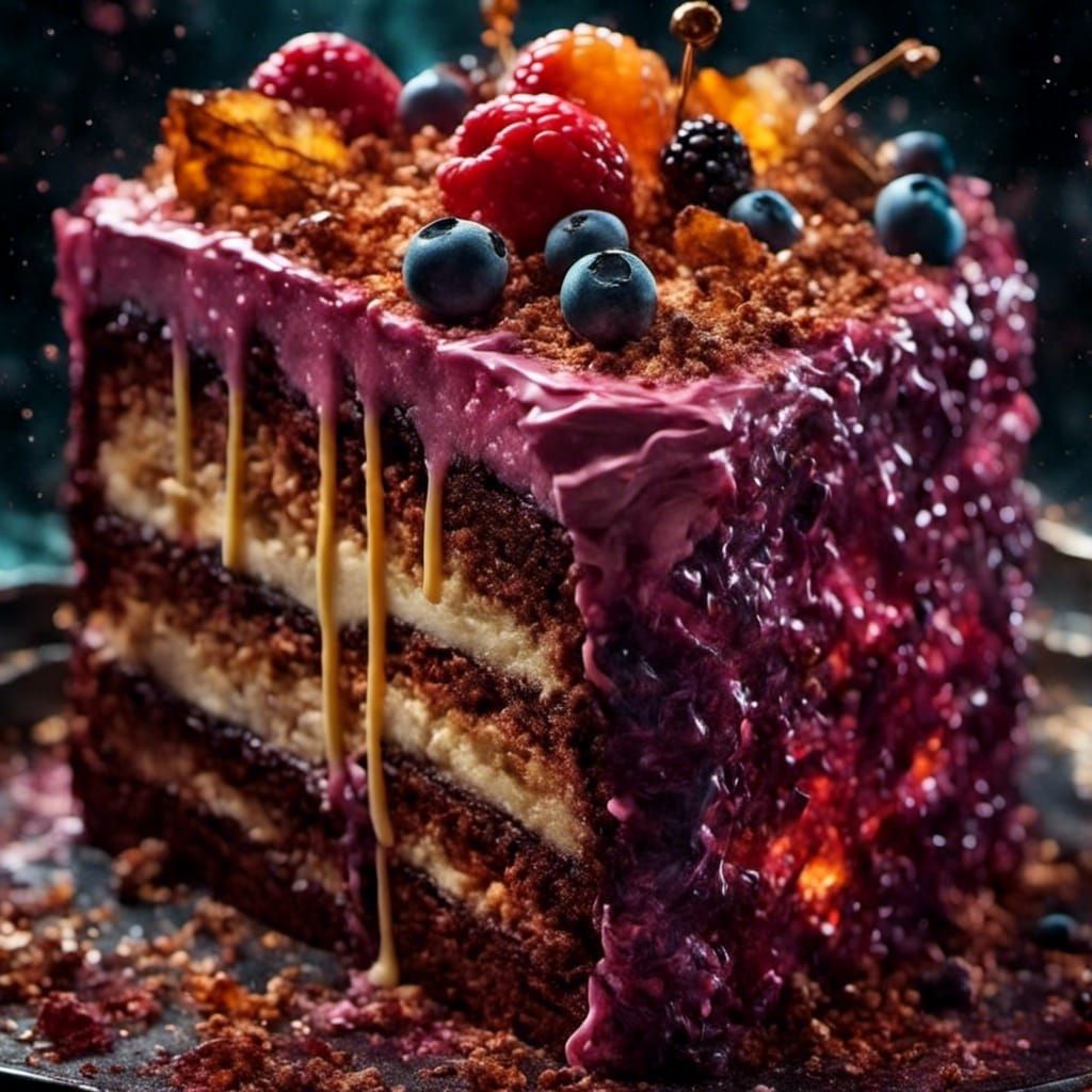 Appetizing Cake with Luminous Layers in Hyperrealistic Style