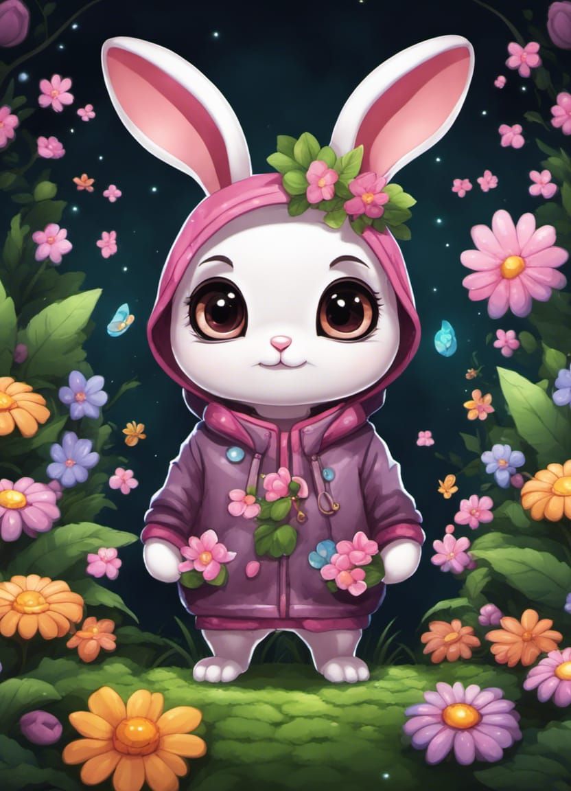Chibi Bunny Portrait in Wonderland, Anime Style