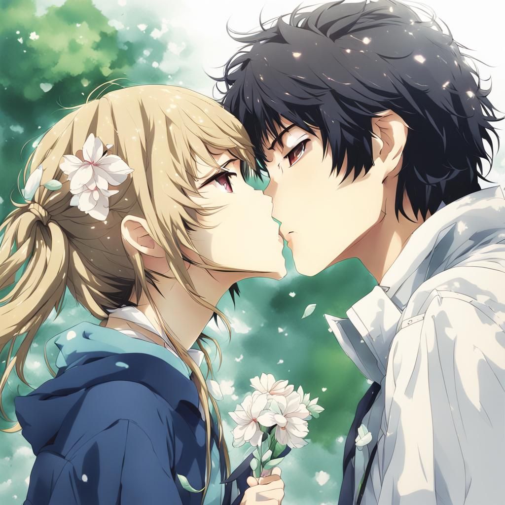 Romantic Kissing Scene in Anime Style