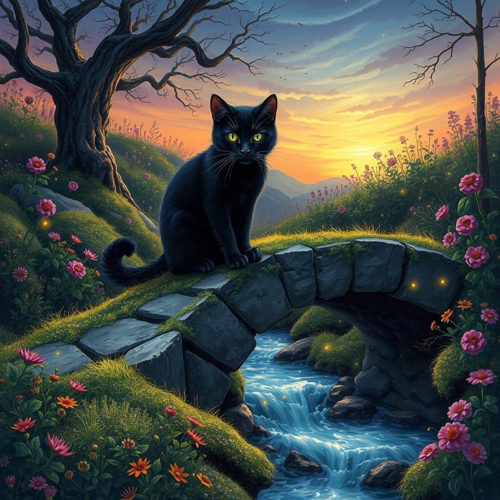 Black Cat in Cosmic Astral Art Style