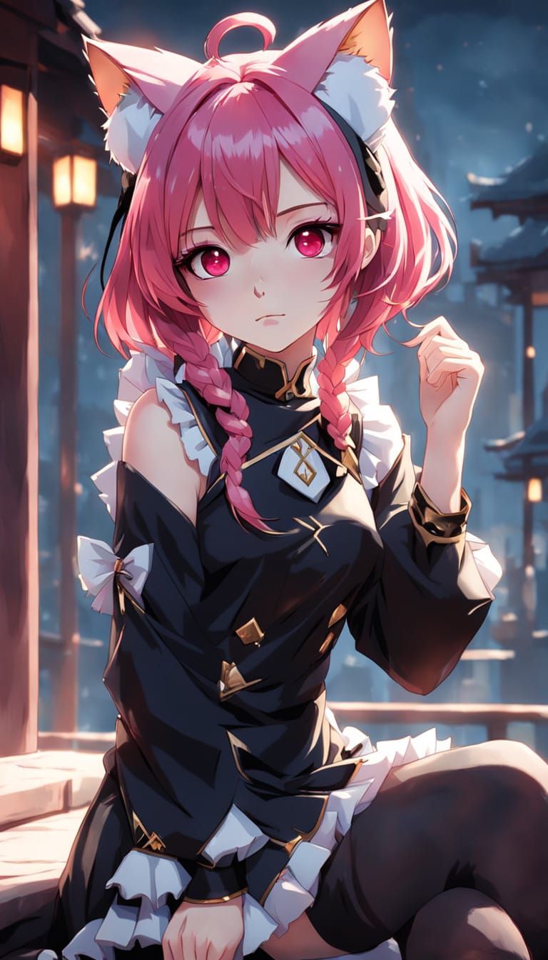 Elegant Anime Goddess with Feline Features