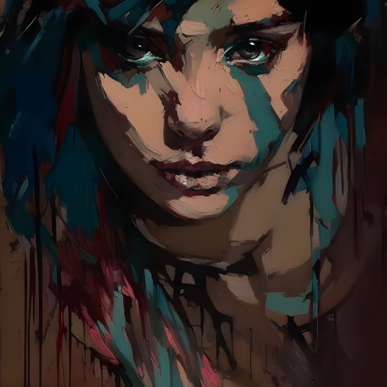 Scared Girl Portrait in Vibrant Speedpainting Style