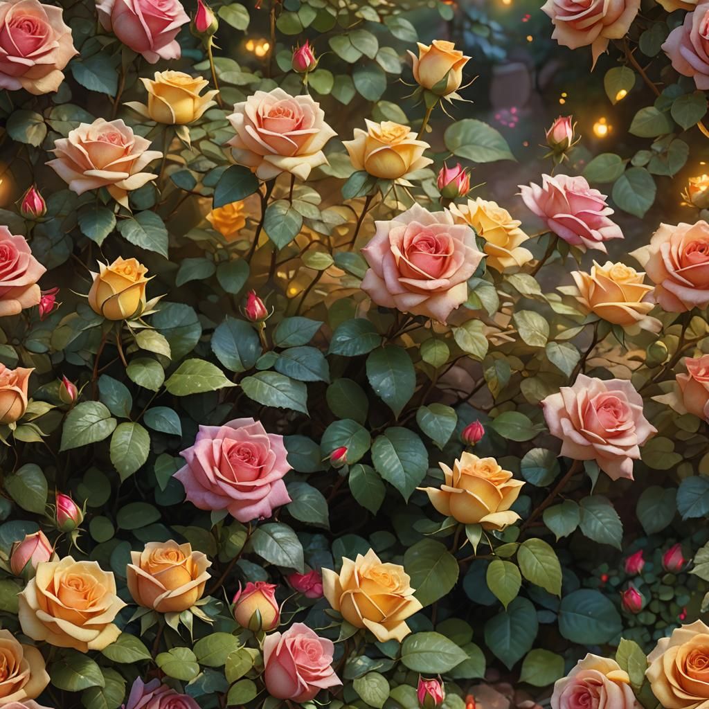 Lush Roses in Golden Light: A Photorealistic Digital Paintin...