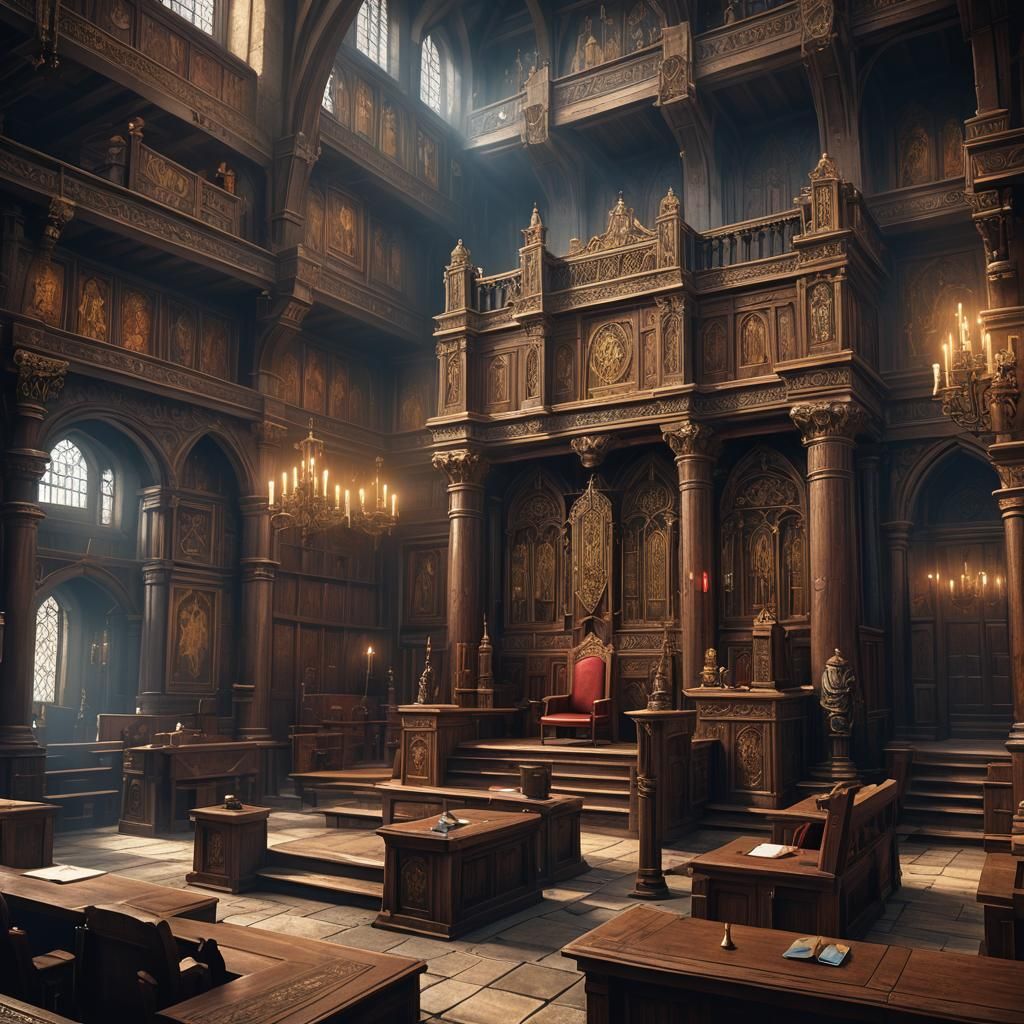 Magical Medieval Courtroom in High Fantasy Style