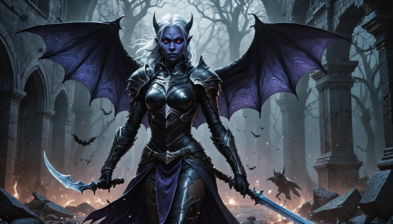 Drow Warrior in Ancient Gothic Setting